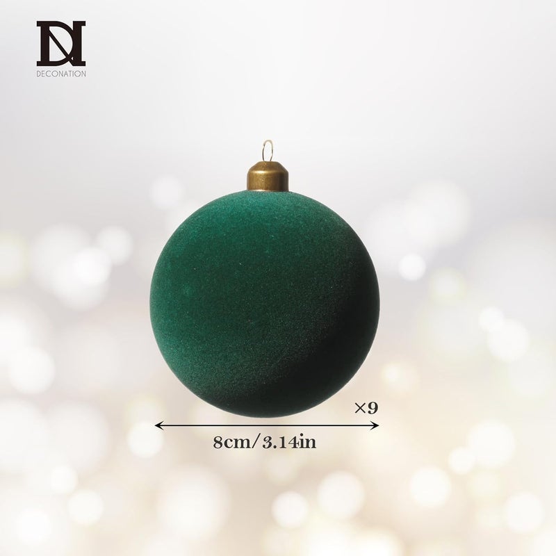 DN DECONATION Christmas Ornament Balls Set of 9, Green Velvet Hanging Ornaments for Christmas Tree, 3.14” Plastic Ball Decorative Ornaments for Home Holiday Party Decor Winter Gifts Indoor Decoration - Image 5